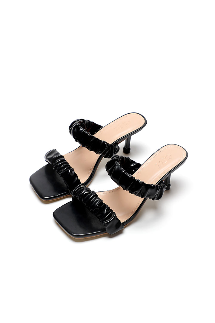 Choice Ruched Double Strap Mules Slides Sandals Black