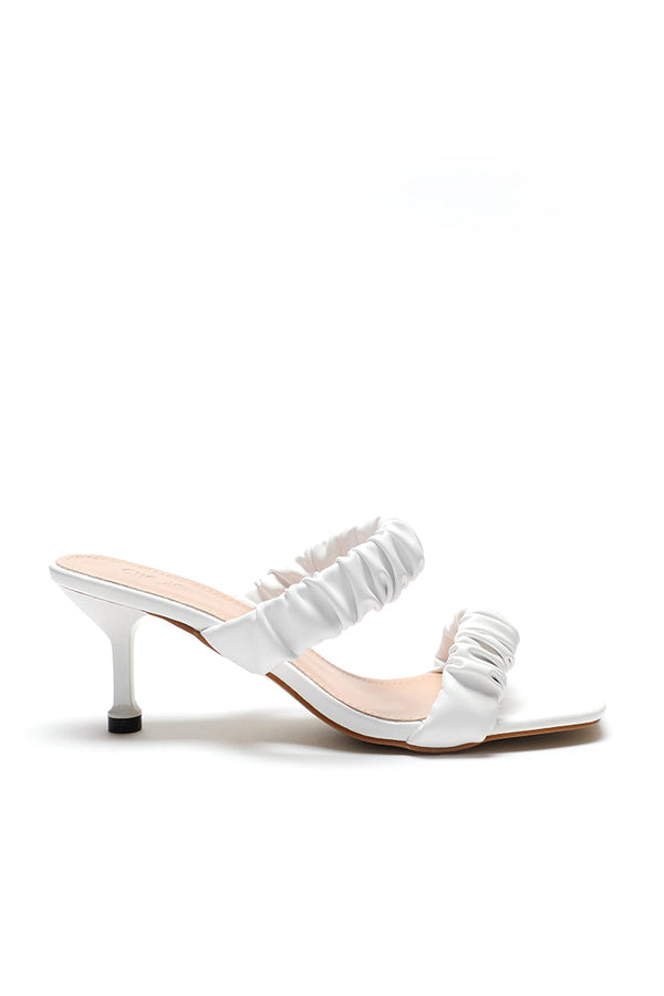 Choice Ruched Double Strap Mules Slides Sandals White