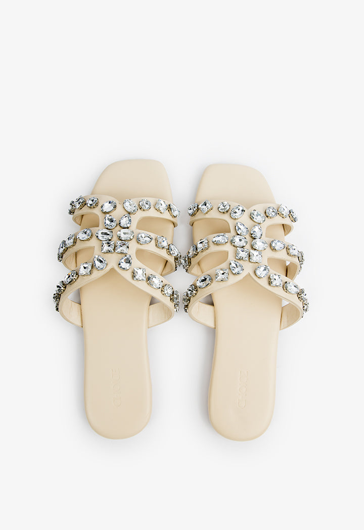 Choice Embellished Detail Flat Sandals Beige