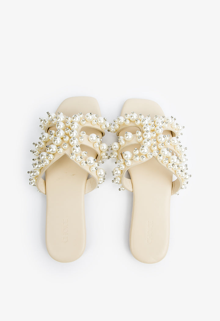 Choice Embellished Detail Flat Sandals Light Beige