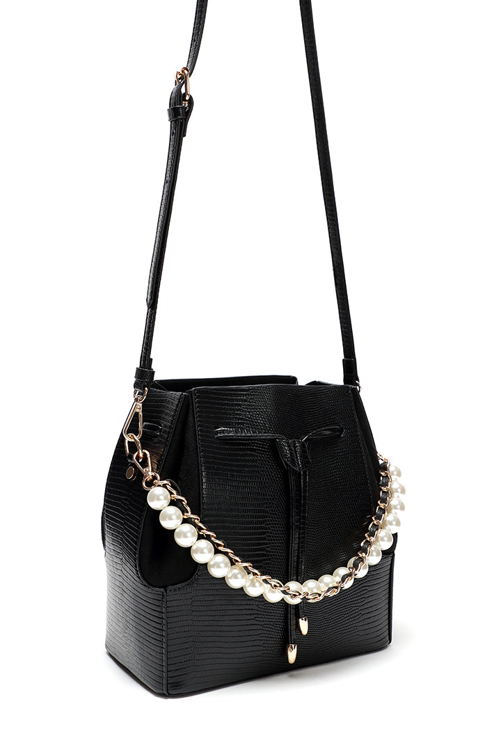 Choice Drawstring Solid Bucket Handbag Black