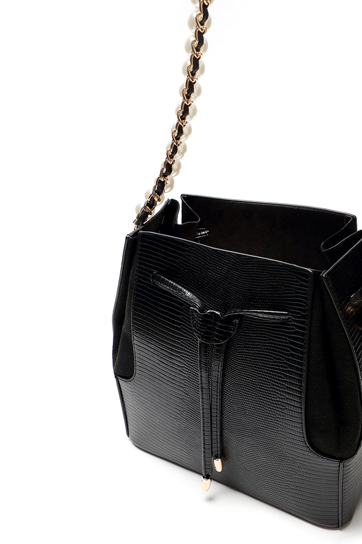 Choice Drawstring Solid Bucket Handbag Black