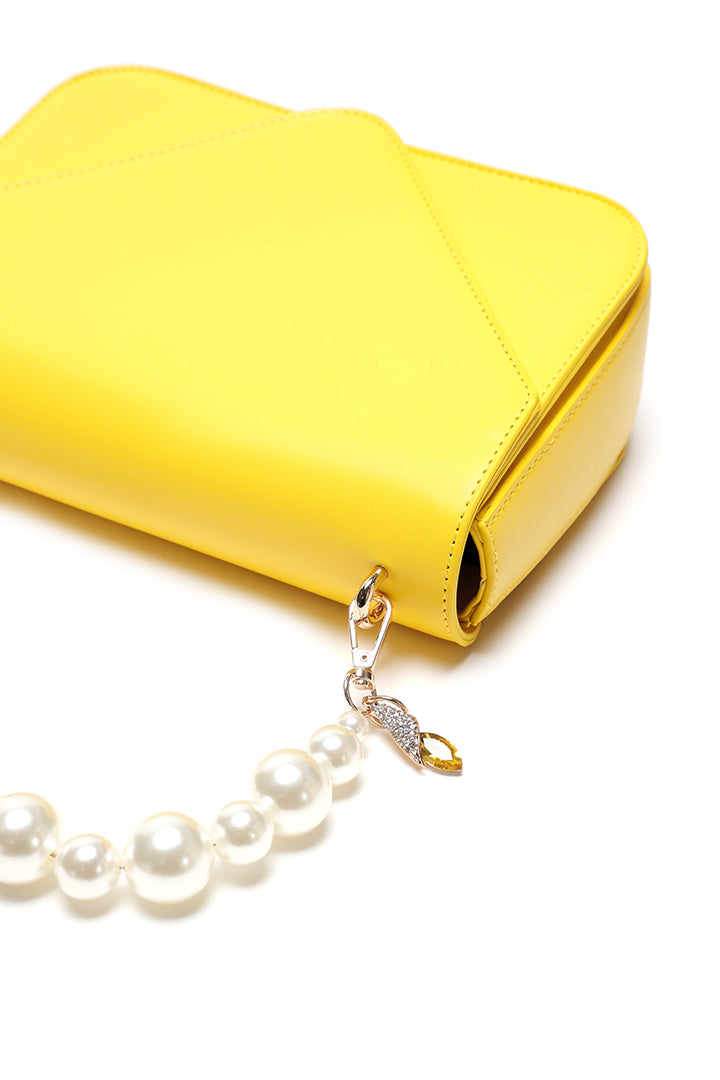 Choice Solid Flap Pearl Handbag Yellow