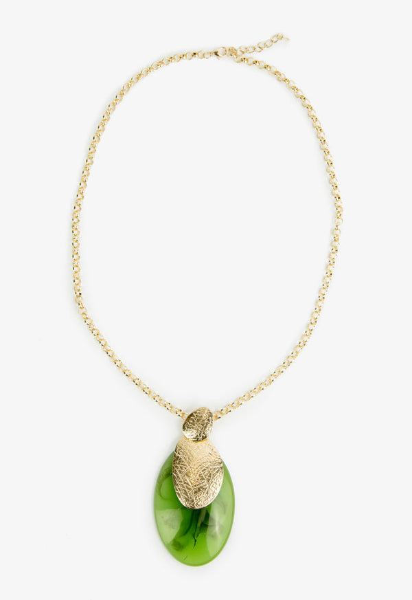 Choice Ethnic Hammered Stone Necklace Green