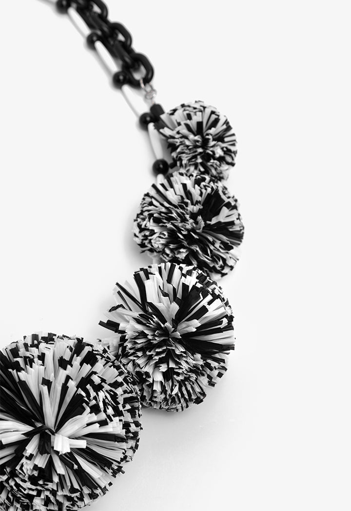 Choice Pom Poms And Chains Necklace Black-White