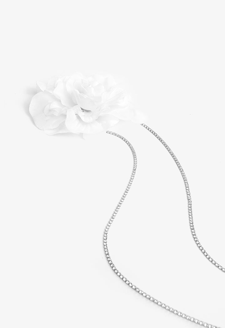 Choice Floral Crystal Embellished Wrap Necklace White