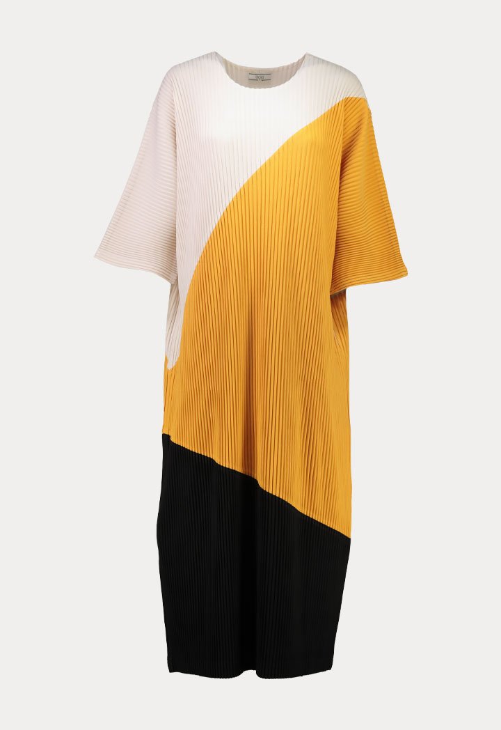 Choice Electric Pleated Color Block Dolman Sleeve Dress Multi Color