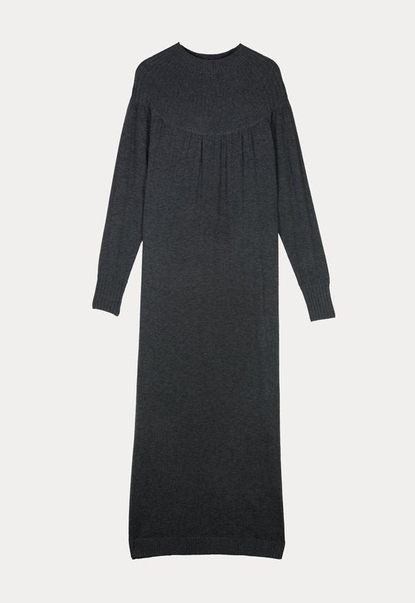 Choice Knitted High Neck Yoke Continuous Sleeve Dress Anthracite
