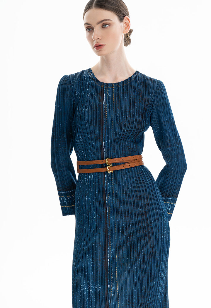 Choice Denim Stitched Detail Midi Dress Navy