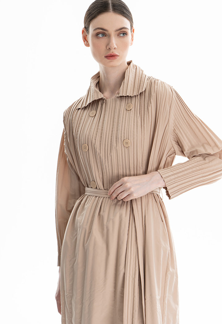 Choice Double Breasted Pleated Dress Beige