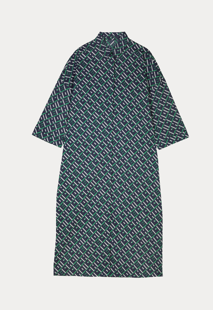 Choice Letter Printed Maxi Shirt Dress Navy