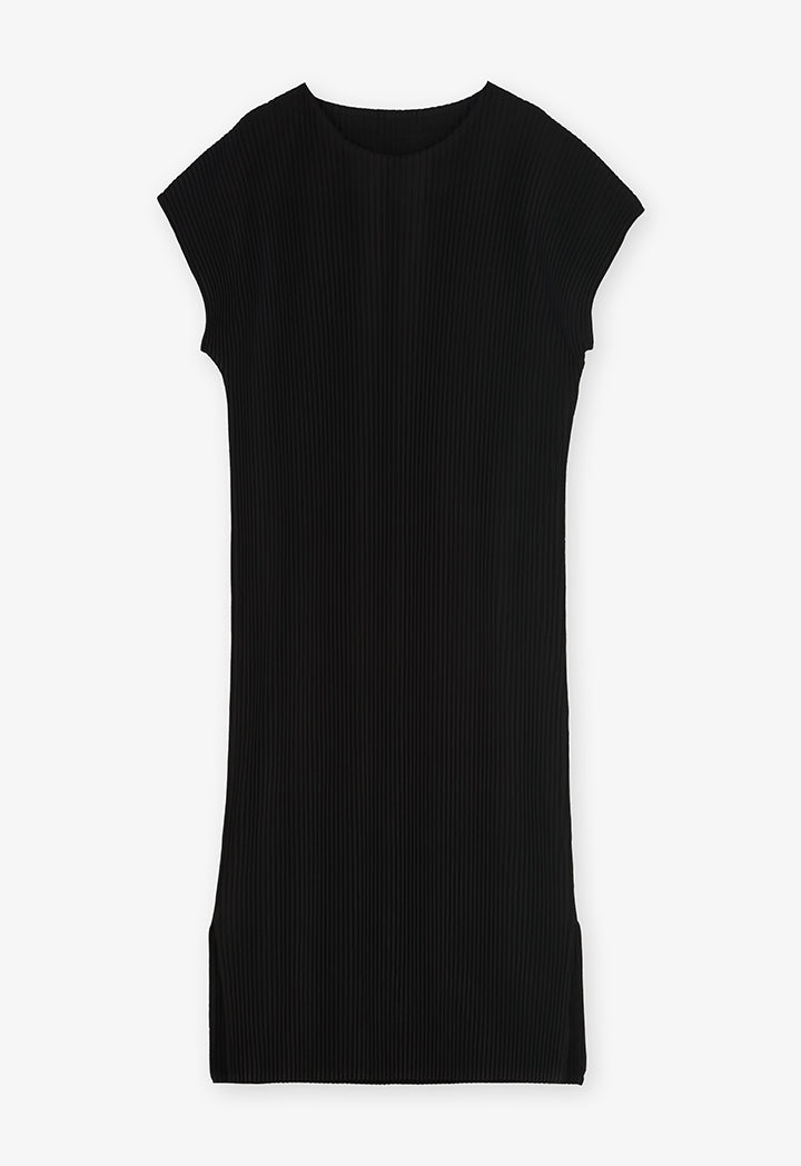 Choice Solid Sleeveless Pleated Maxi Dress Black