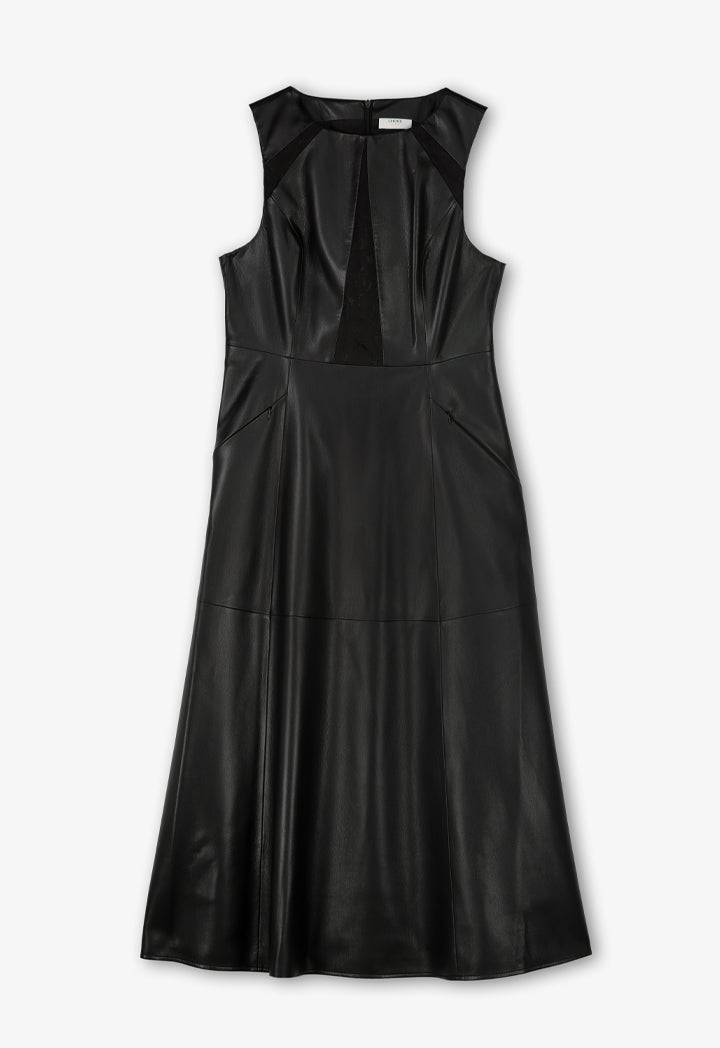 Choice Sleeveless Faux Leather Solid Dress Black