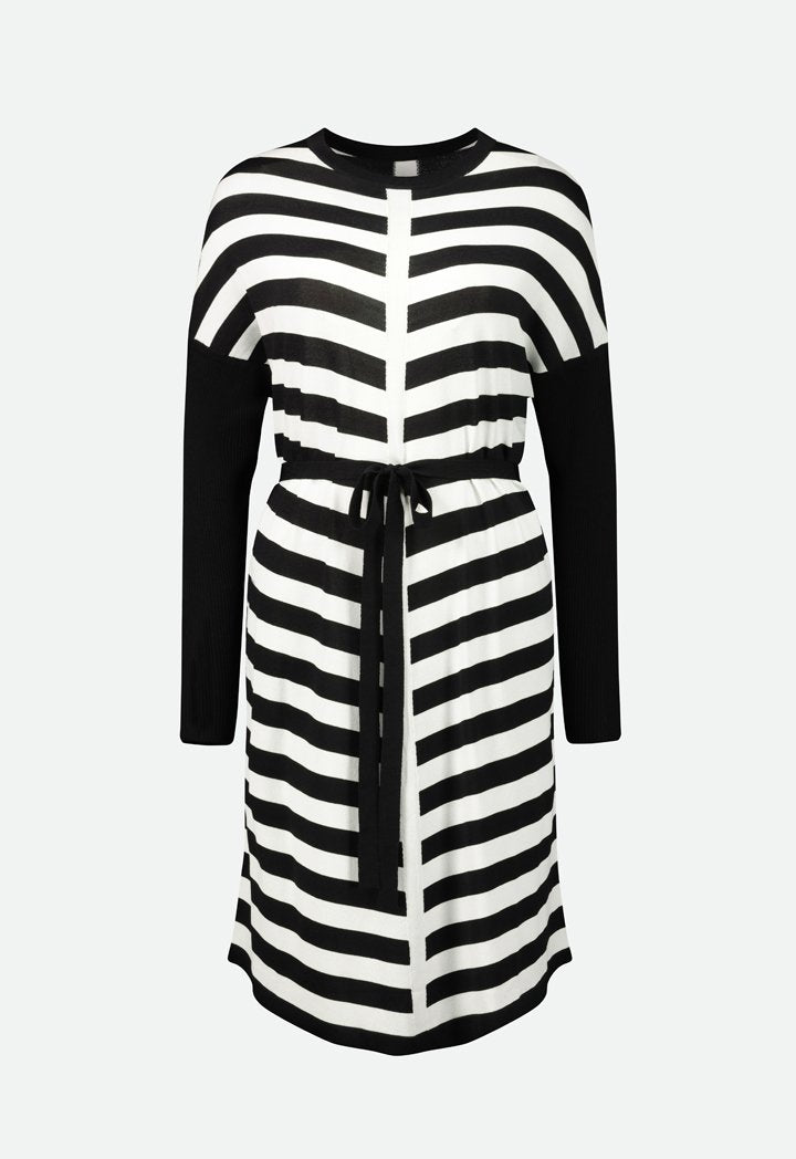 Choice Belted Striped Knitted Dress Black/Offwhite