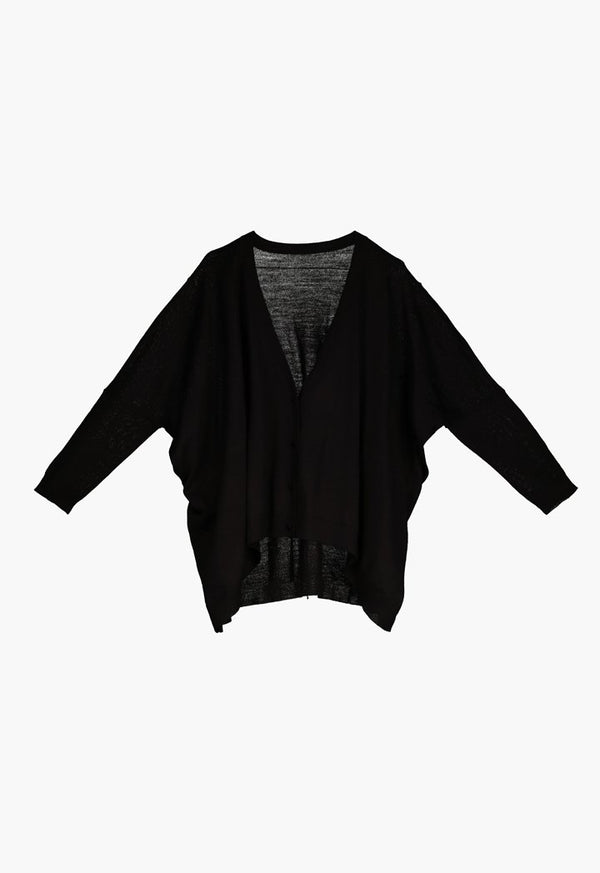 Choice Loose Button Front Cardigan Black