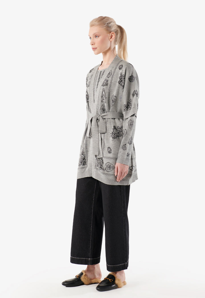 Choice Patterned Outerwear With Belt Grey