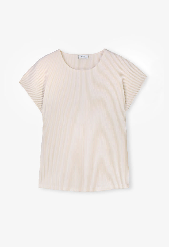 Choice Solid Pleated Cap Sleeves T-Shirt Cream