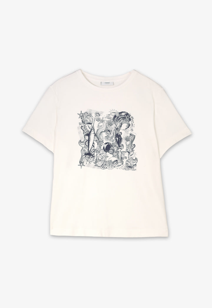 Choice Printed Motif Short Sleeves T-Shirt Off White