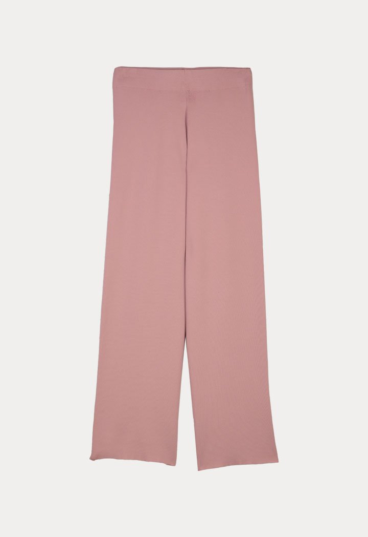 Choice Solid Color Knit Ribbed High Rise Pants Dusty Pink