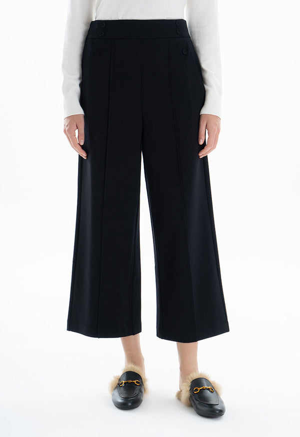 Choice Buttoned Pleated Culottes Black