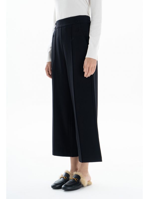 Choice Buttoned Pleated Culottes Black