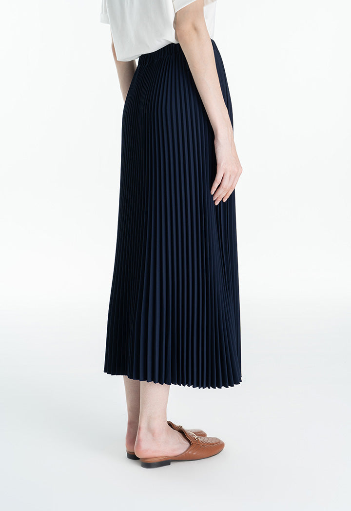 Choice Pin Pleated Maxi Solid Skirt Navy