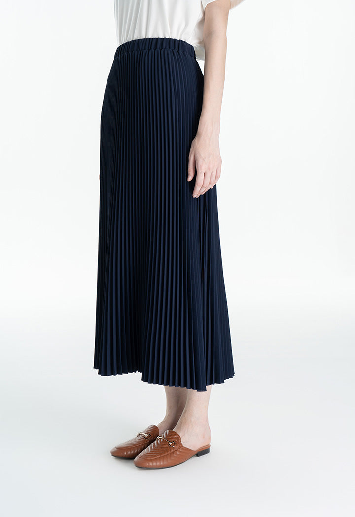 Choice Pin Pleated Maxi Solid Skirt Navy