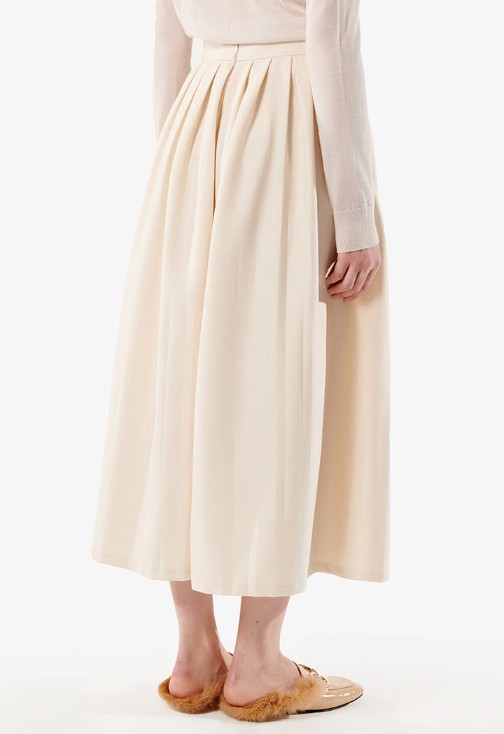 Choice Allover Pleated Midi Skirt White