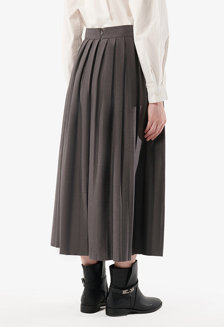 Choice Allover Pleated Midi Skirt Grey Melange