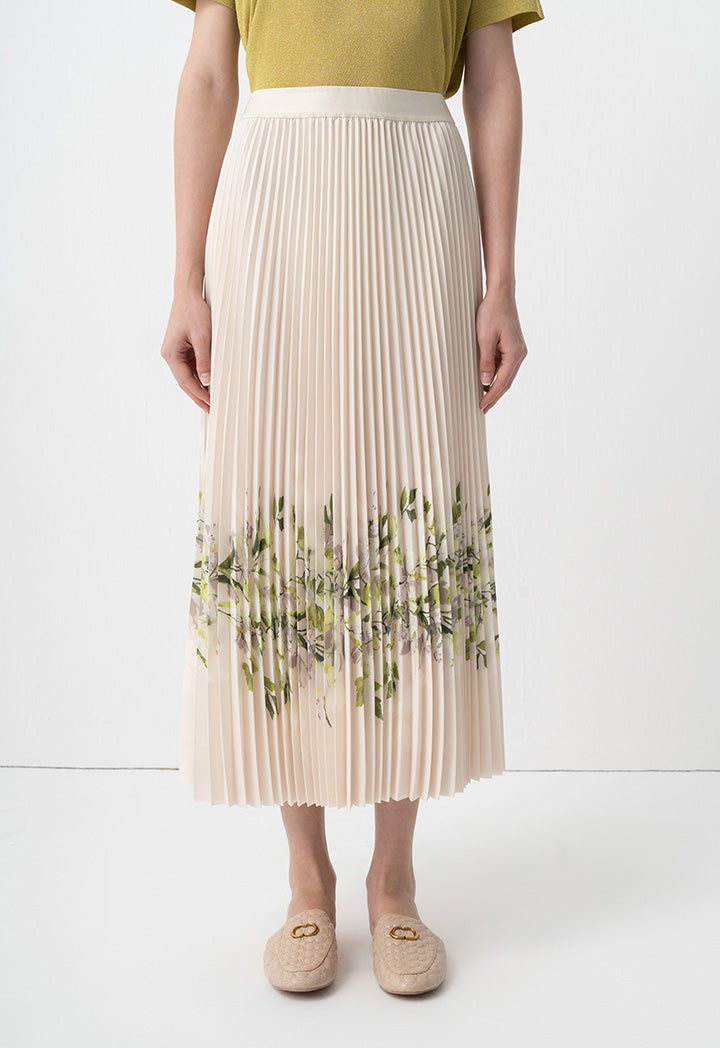 Choice Floral Printed Pleated Skirt Cream