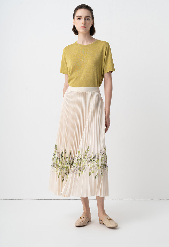 Choice Floral Printed Pleated Skirt Cream