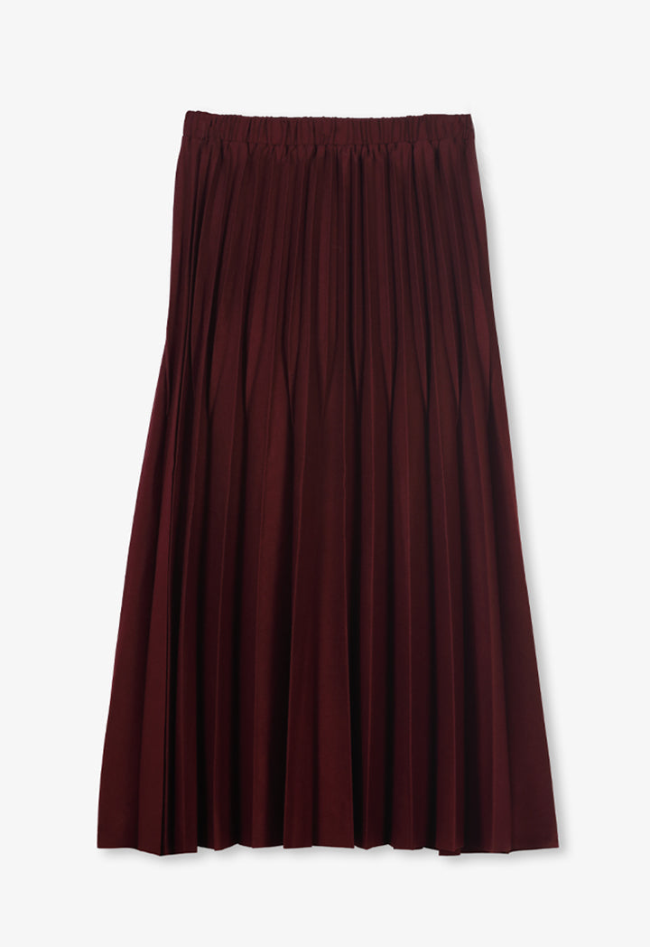 Choice Solid Pleated Midi Skirt Burgundy