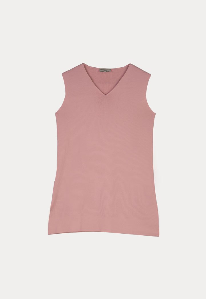 Choice Solid Color Knit Ribbed Sleeveless Blouse Dusty Pink