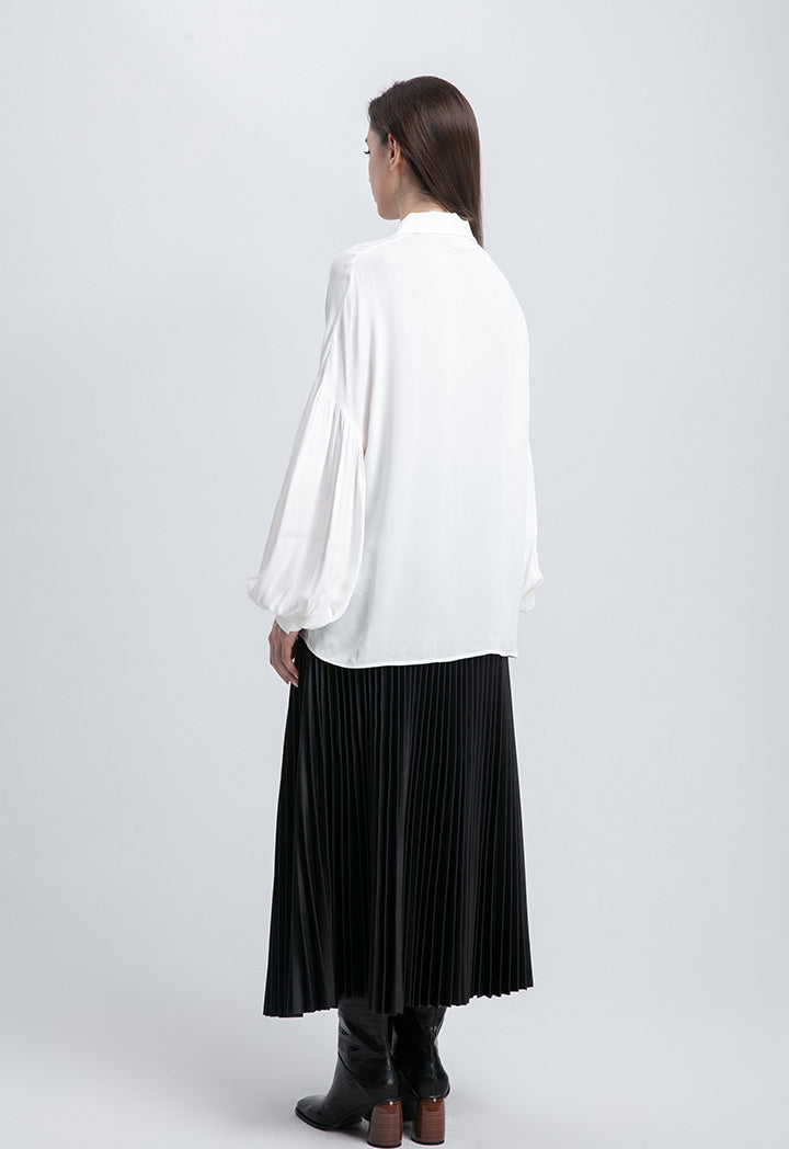 Choice Drop Shoulder Gathered Puff Sleeve Blouse Off White