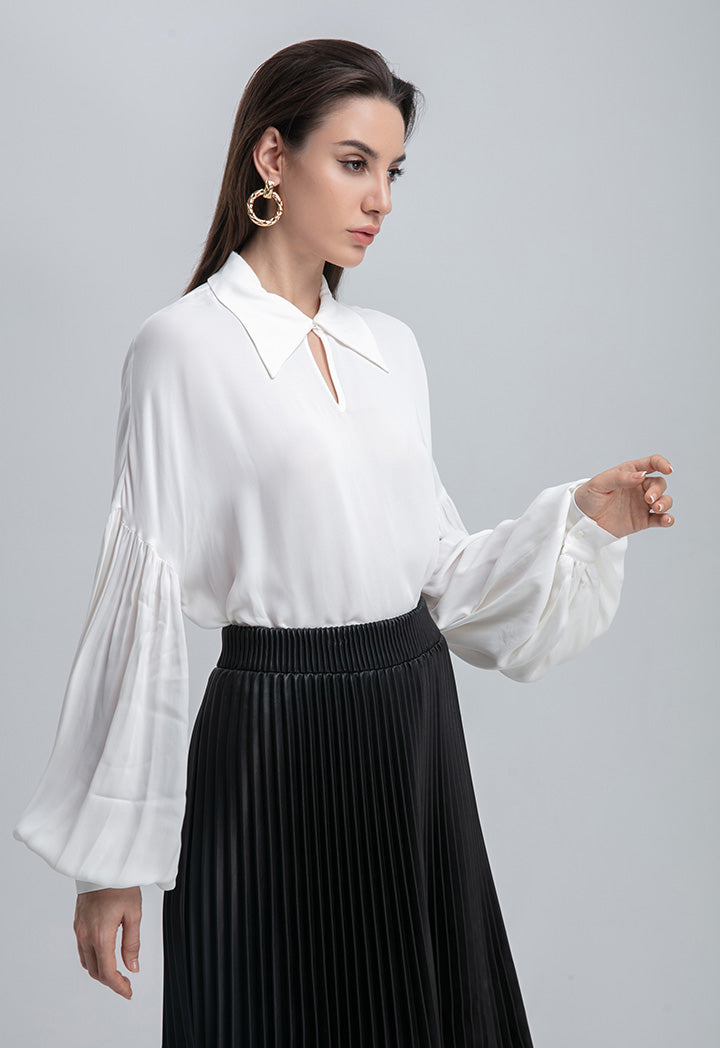 Choice Drop Shoulder Gathered Puff Sleeve Blouse Off White