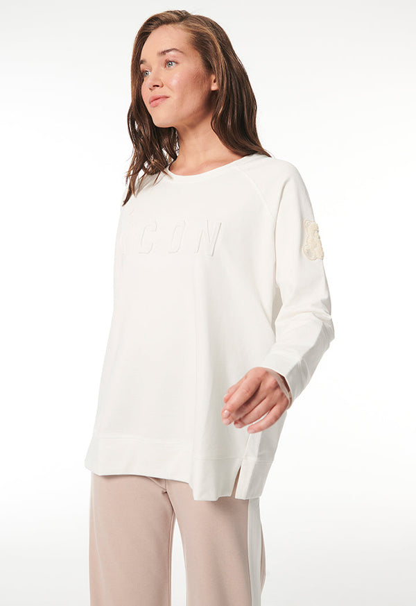 Choice Embossed Icon Patched Blouse Offwhite