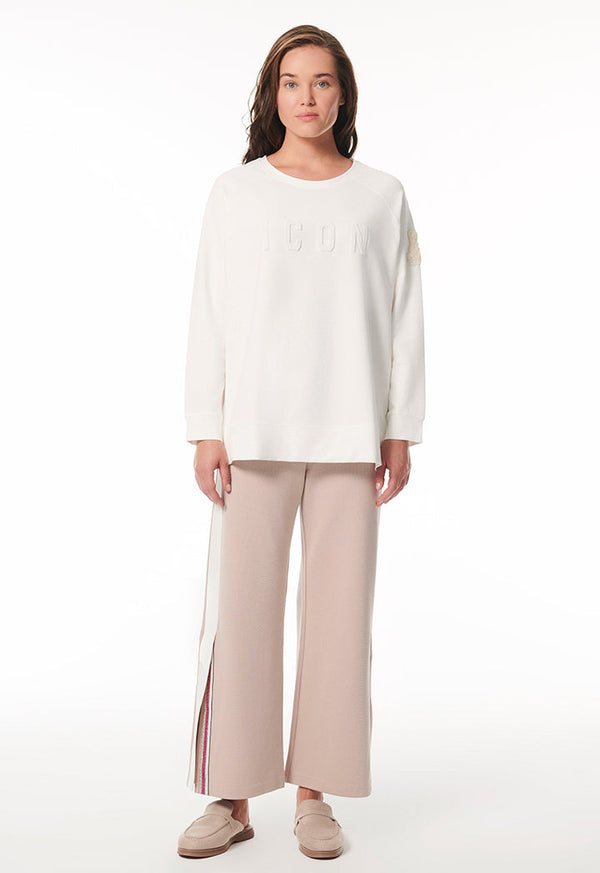 Choice Embossed Icon Patched Blouse Offwhite