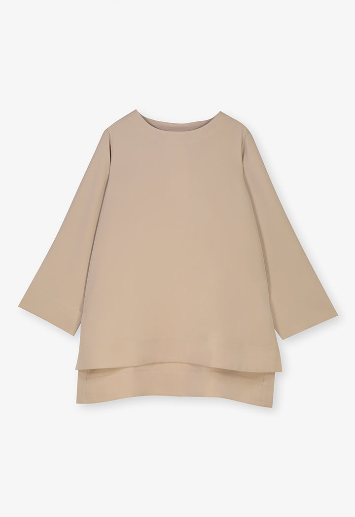 Choice Long Sleeves High-Low Blouse Taupe