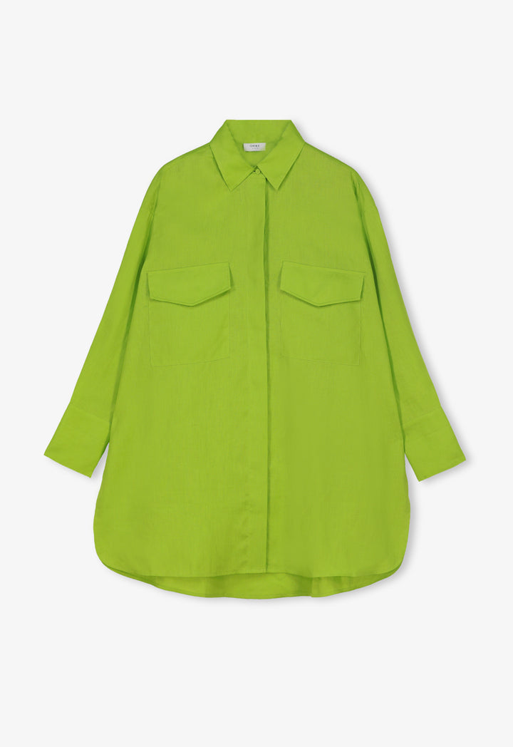 Choice Solid Front Flap Pockets Oversize Shirt Green