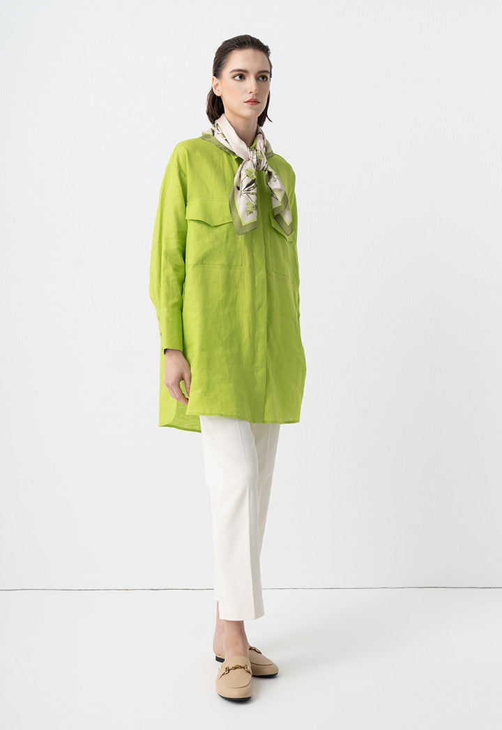 Choice Solid Front Flap Pockets Oversize Shirt Green