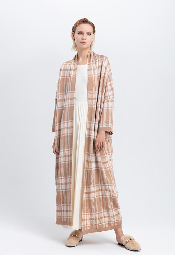 Choice Open Front Knitted Long Cardigan Camel