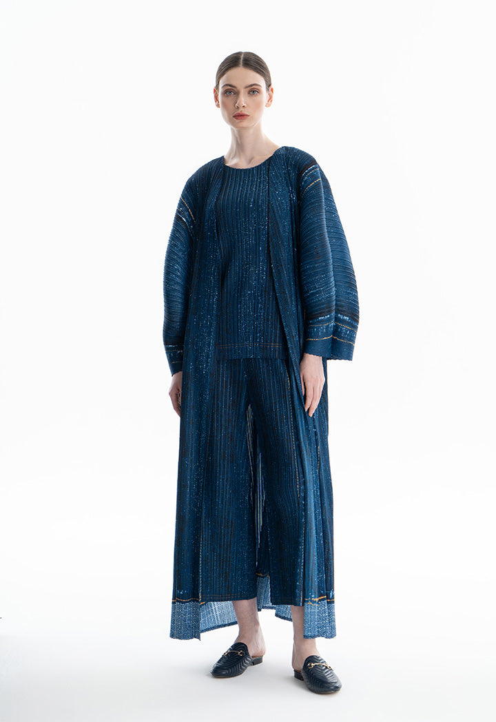 Choice Solid Pleated Maxi Outerwear Navy