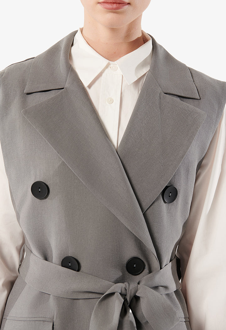 Choice Sleevelees Outerwear With Belt Grey