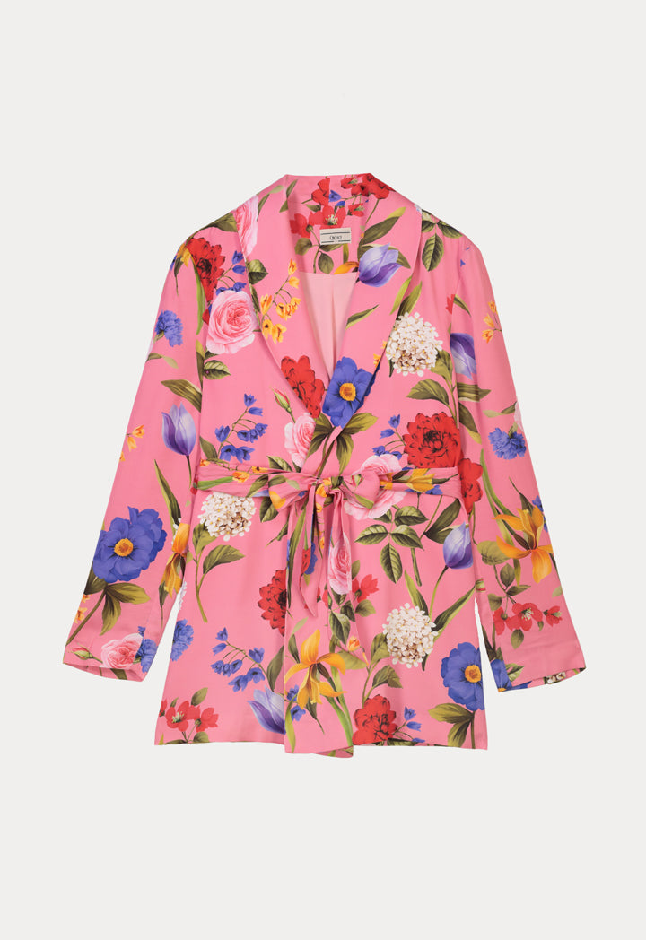 Choice Shawl Lapel Floral Printed Blazer Multicolor