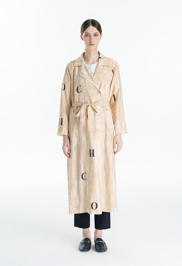 Choice Text Printed Long Coat Beige