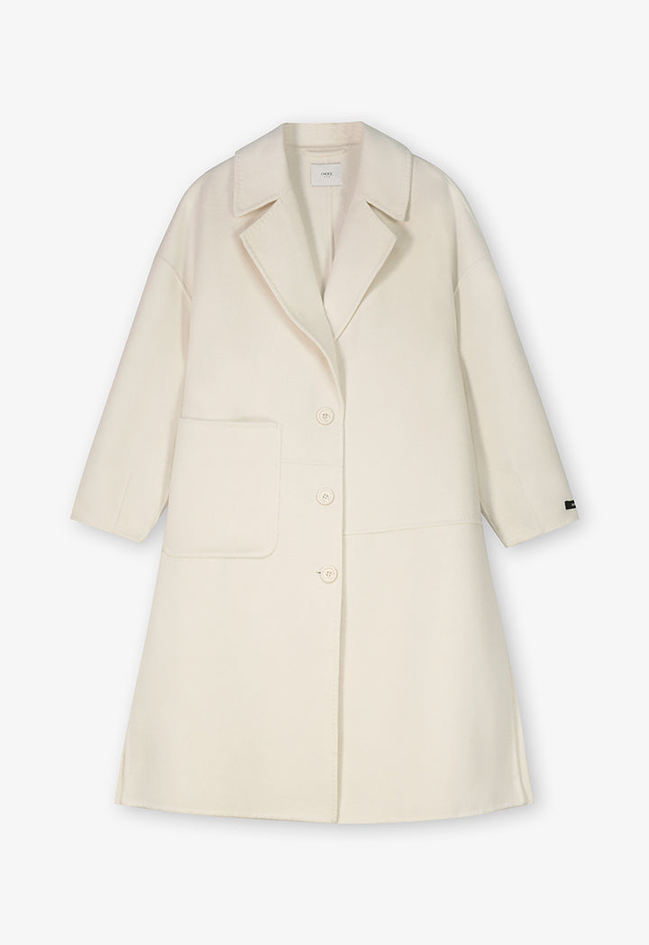 Choice Solid Front Pocket Long Sleeve Coat  Cream