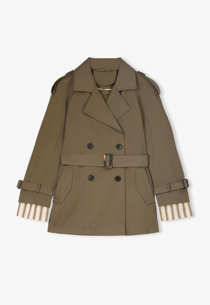 Choice Double Breasted Belted Trench Coat Khaki