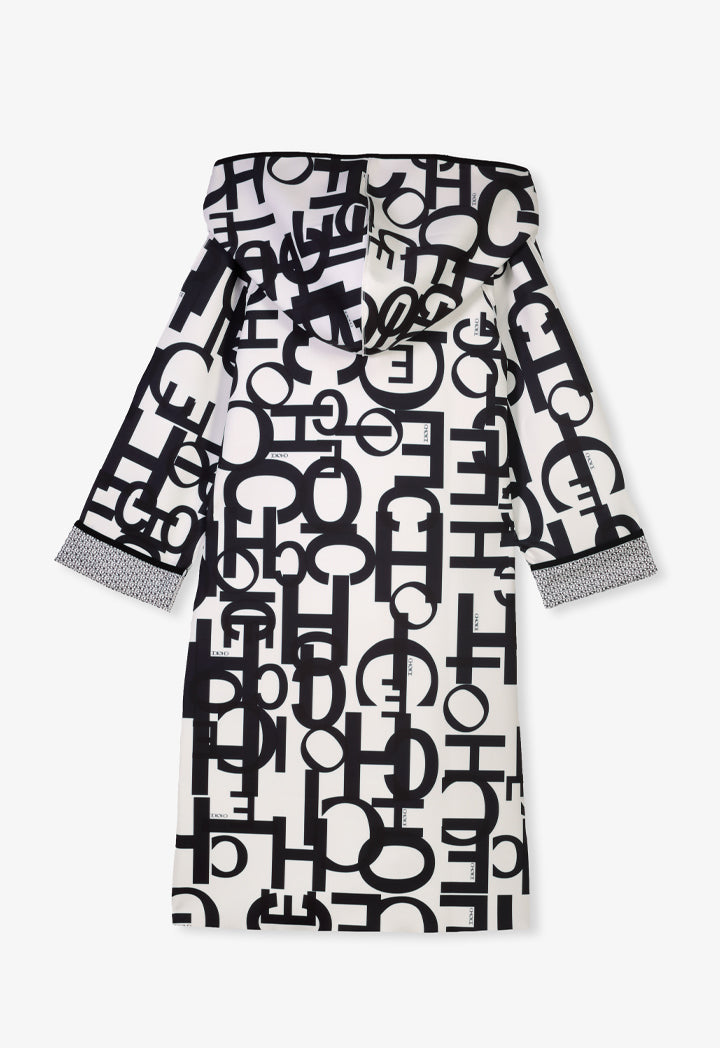 Choice Printed Monogram Belted Midi Coat Black-White