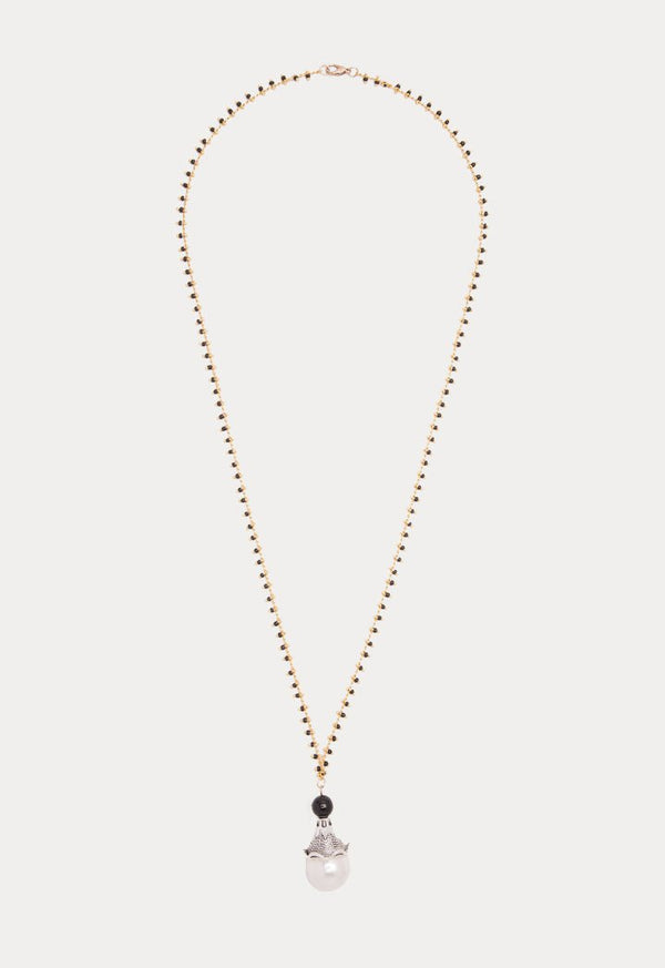 Choice Two Tone Beaded Crown Pearl Pendant Necklace Multicolor