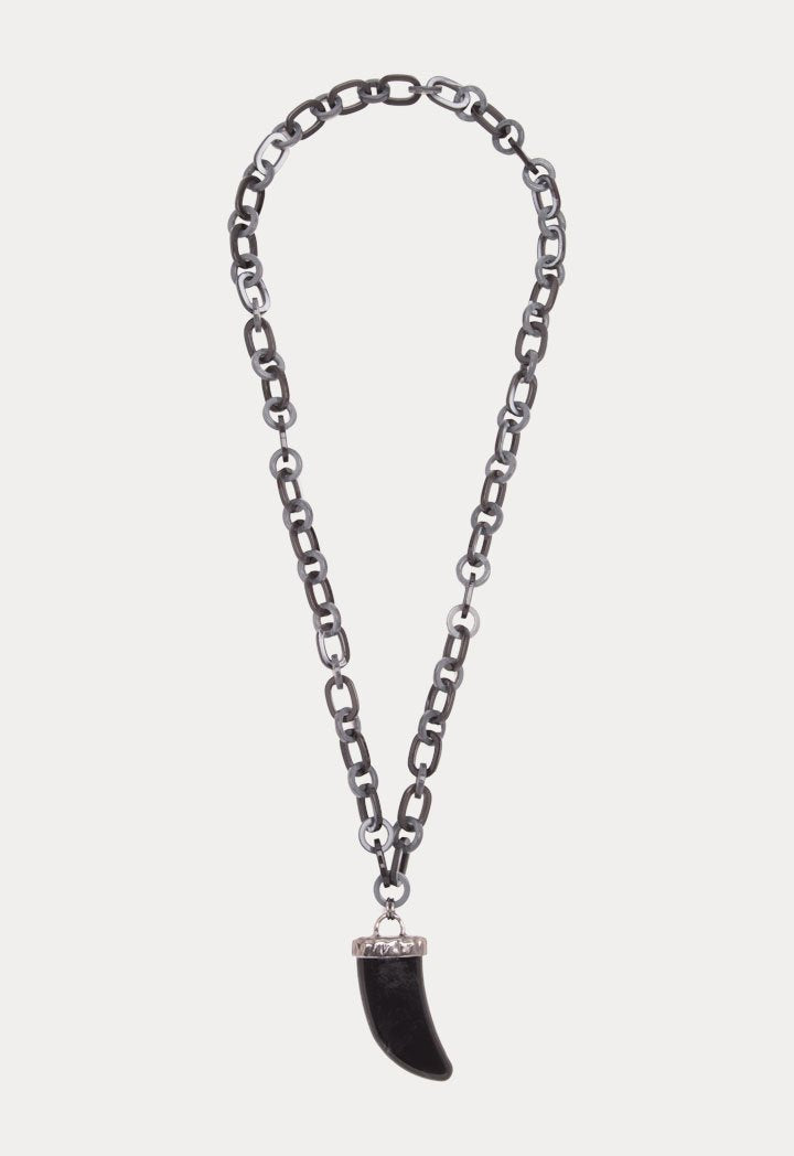 Choice Tooth Pendant In Resin Link Chain Black